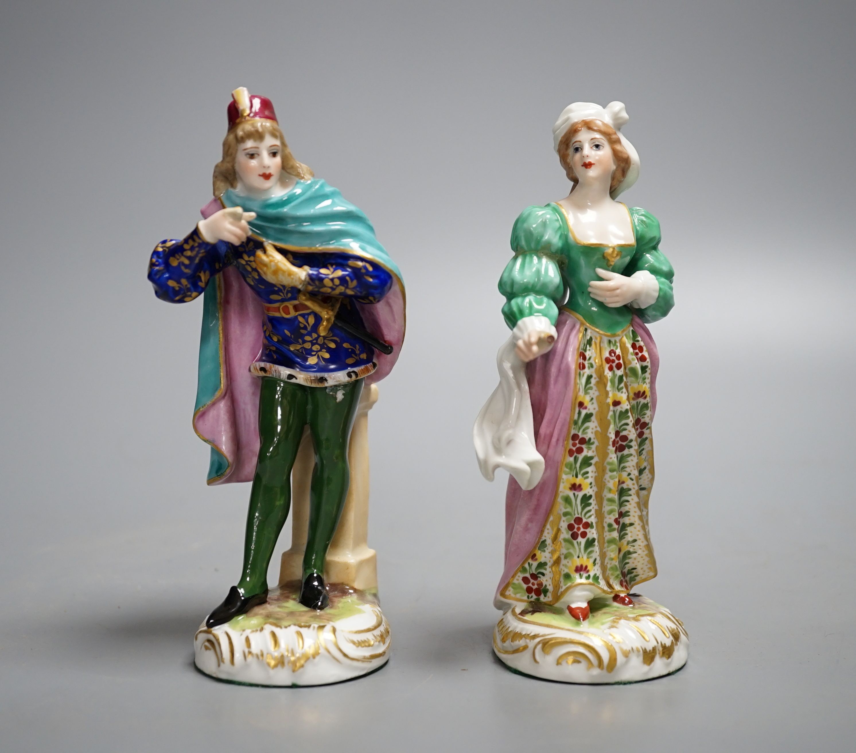 A pair of 19th century Samson Derby style porcelain figures and Romeo & Juliet, 15cm